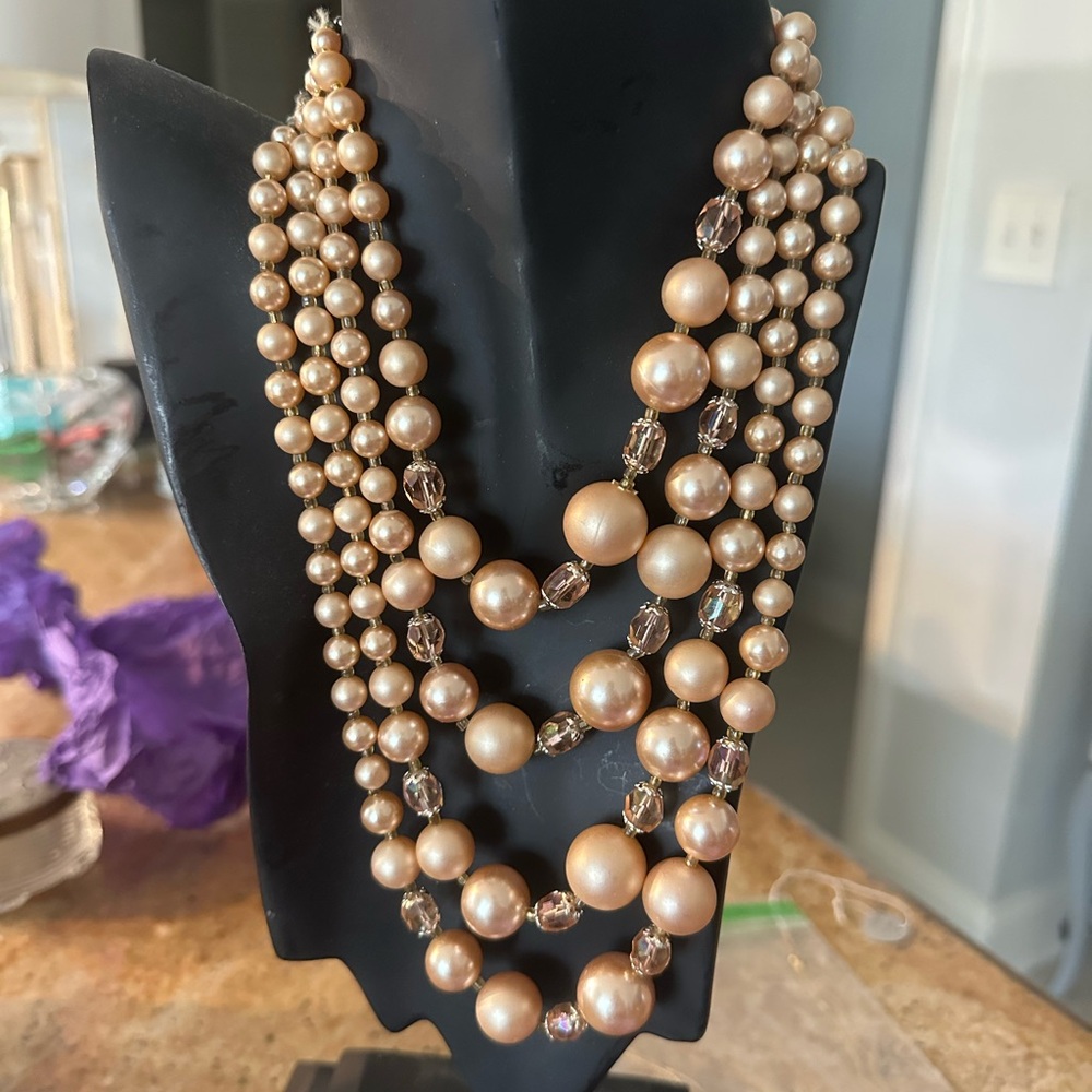 Multi-Strand Champagne Pearl Statement Necklace -vintage